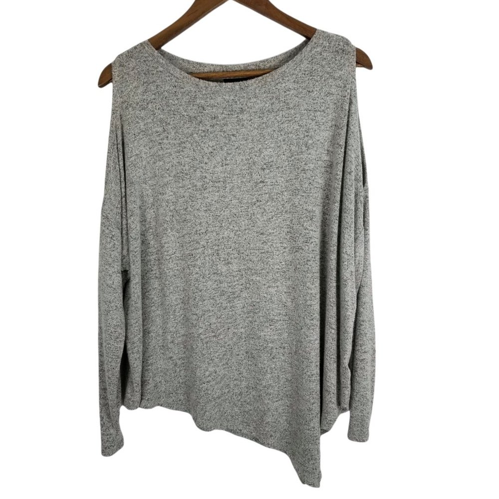 🐧Mossimo Cold Shoulder Gray Asymmetrical Stretchy Long Sleeve Oversize Top M